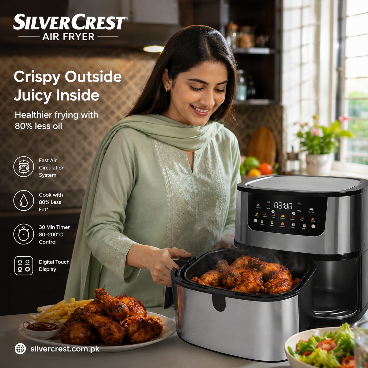 Silver Crest Air Fryer Digital Touch Control 8L