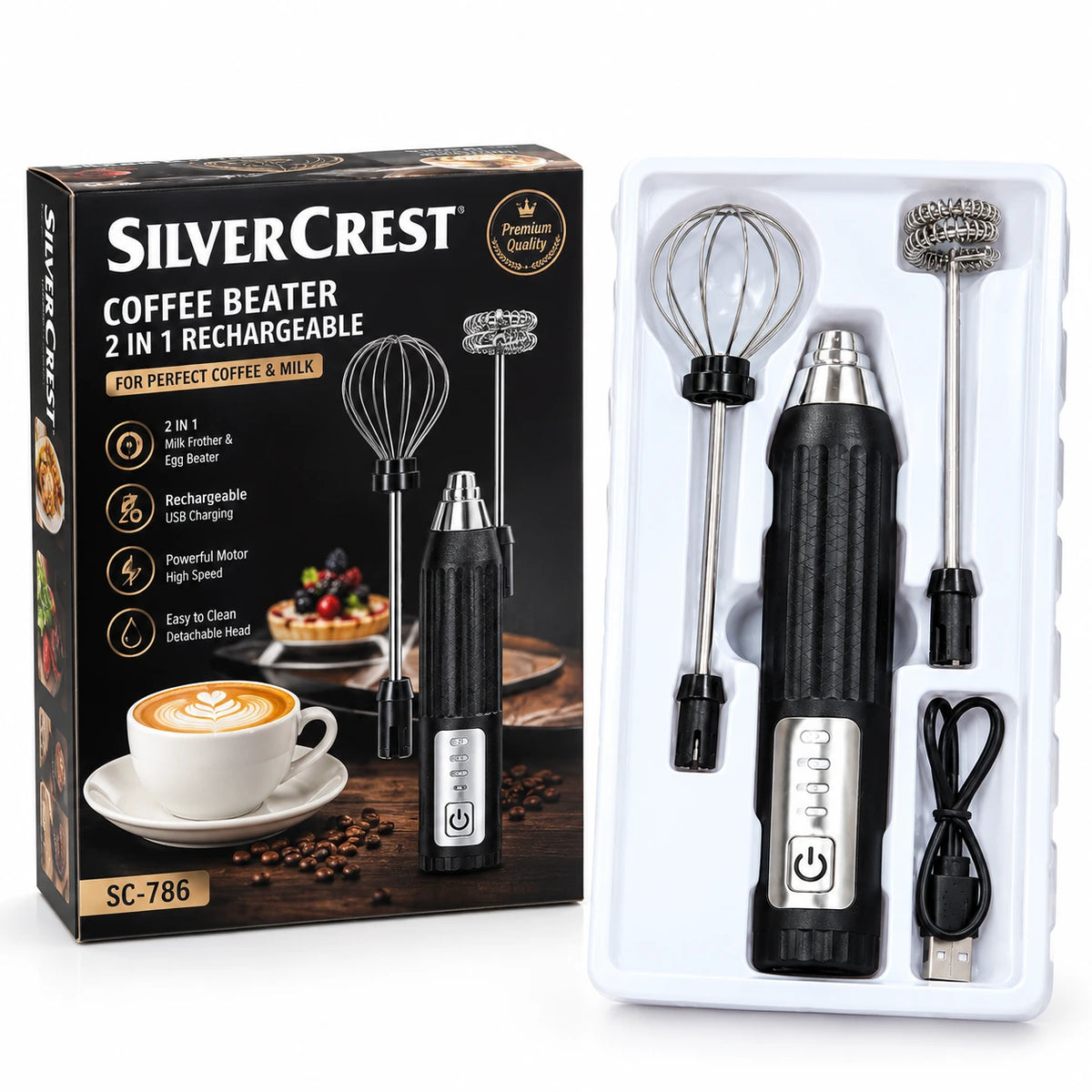 Coffee Beater 2-in-1 Rechargeable Electric Milk Frother & Egg Beater