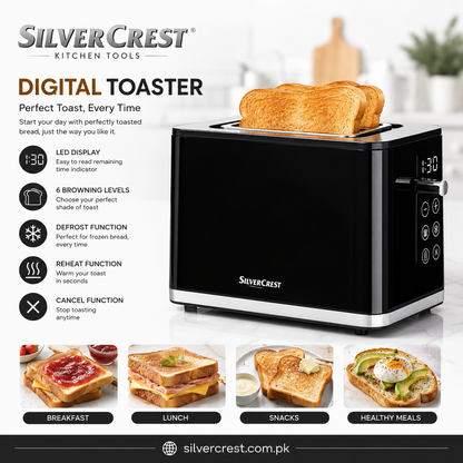 Silver Crest 2 Slice Digital Toaster 900W