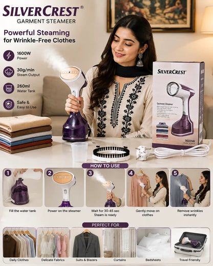 Silver Crest Handled Garment Steamer