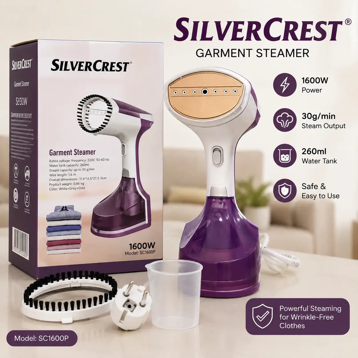 Silver Crest Handled Garment Steamer