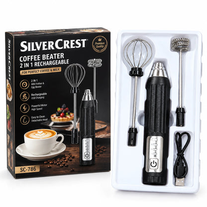 Coffee Beater 2-in-1 Rechargeable Electric Milk Frother & Egg Beater